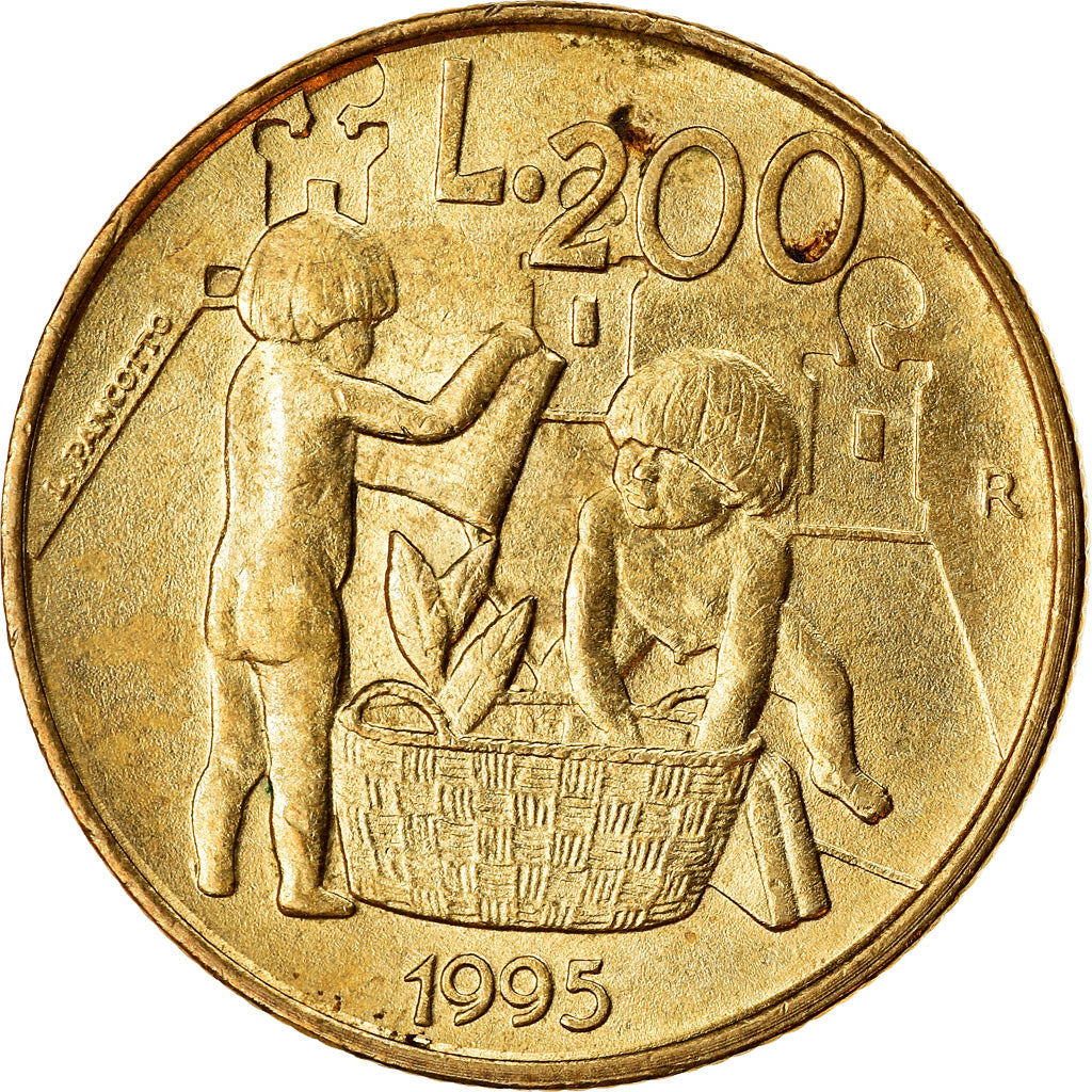 Munten, San Marino, 200 Lire, 1995, Rome, ZF, Aluminum-Bronze, KM:329