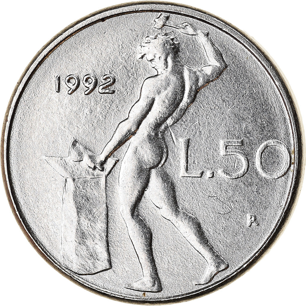 Münze, Italien, 50 Lire, 1992, Rome, UNZ, Stainless Steel, KM:95.2