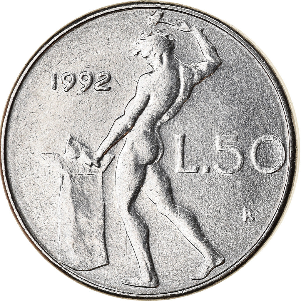 Münze, Italien, 50 Lire, 1992, Rome, SS+, Stainless Steel, KM:95.2