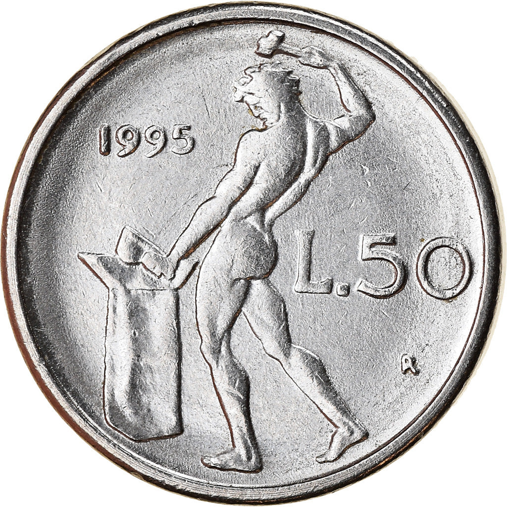 Münze, Italien, 50 Lire, 1995, Rome, UNZ, Stainless Steel, KM:95.2