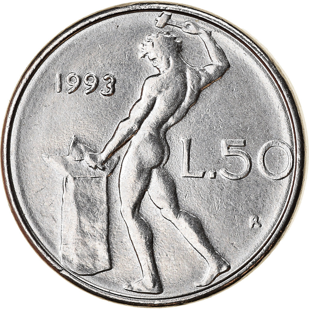 Moneta, Italia, 50 Lire, 1993, Rome, BB+, Acciaio inossidabile, KM:95.2