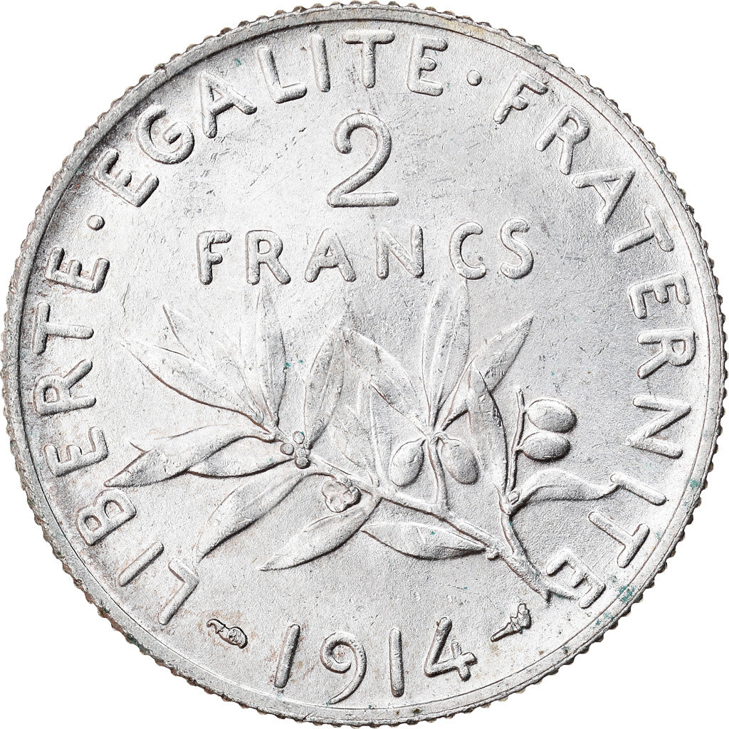 Coin, France, Semeuse, 2 Francs, 1914, Paris, AU(50-53), Silver, KM:845.1