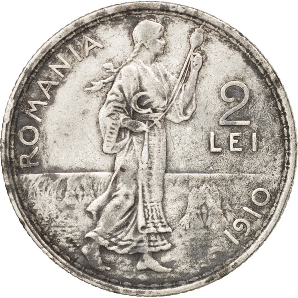 Romania, Carol I, 2 Lei, 1910, EF(40-45), Silver, KM:43