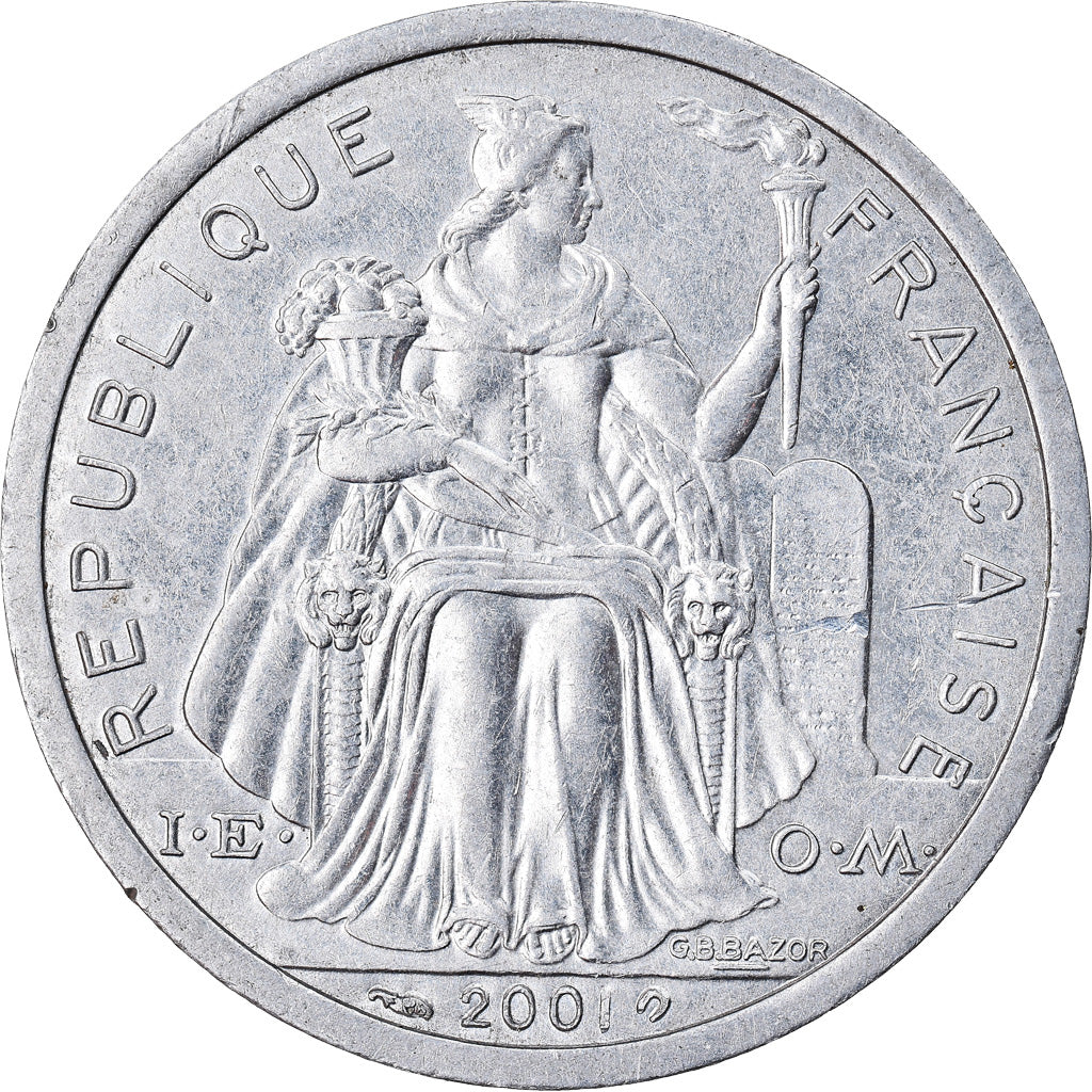 Coin, French Polynesia, 2 Francs, 2001, Paris, AU(55-58), Aluminum, KM:10