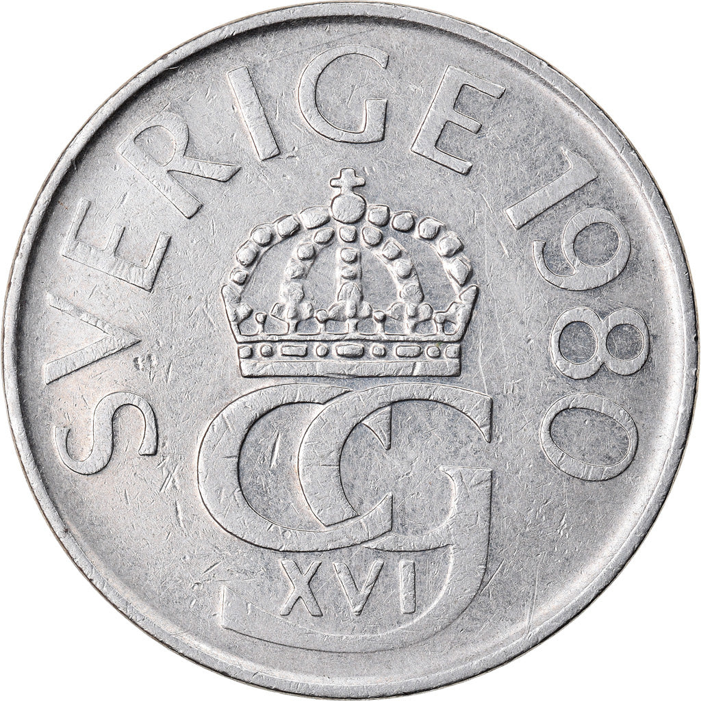 Moeda, Suécia, Carl XVI Gustaf, 5 Kronor, 1980, EF(40-45), Cobre-níquel