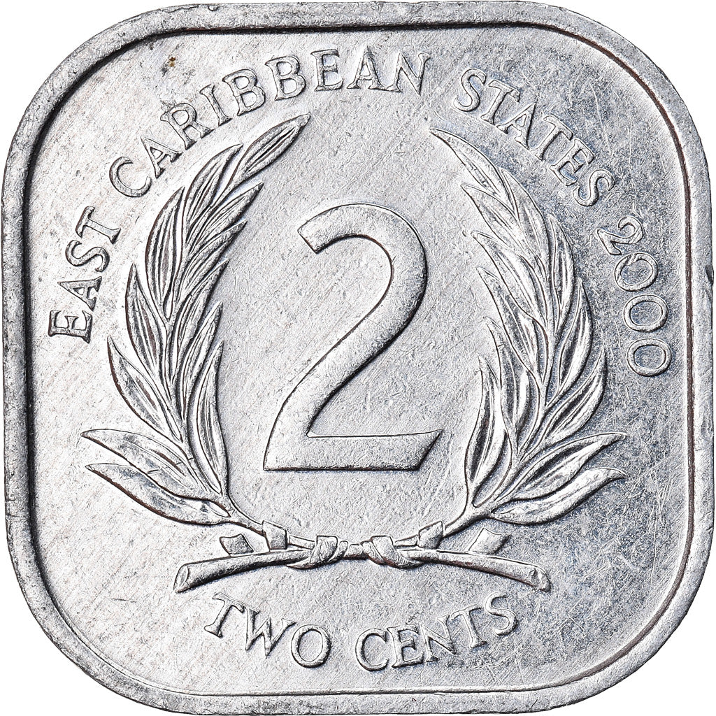 Moneta, Stati dei Caraibi Orientali, Elizabeth II, 2 Cents, 2000, BB, Alluminio