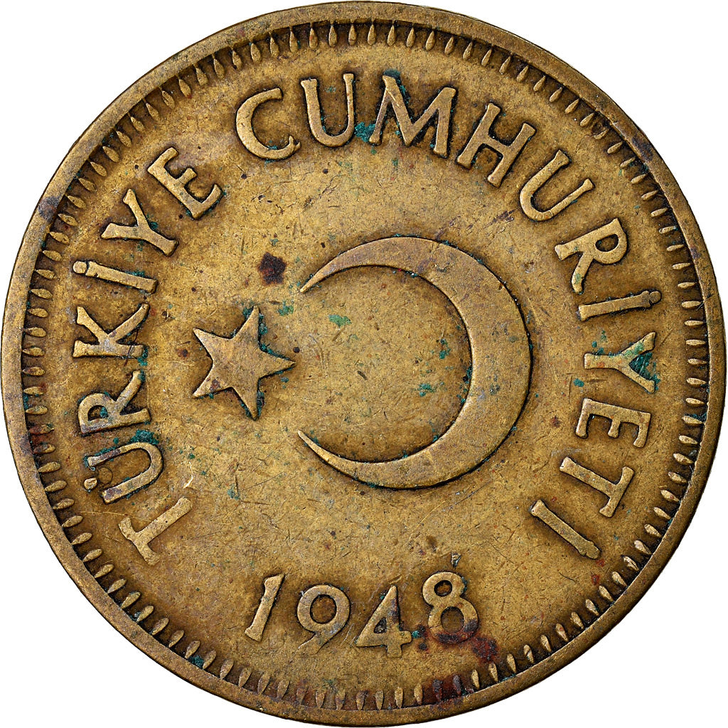 Moeda, Turquia, 25 Kurus, 1948, VF(30-35), Latão, KM:886