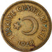 Moeda, Turquia, 25 Kurus, 1948, VF(30-35), Latão, KM:886