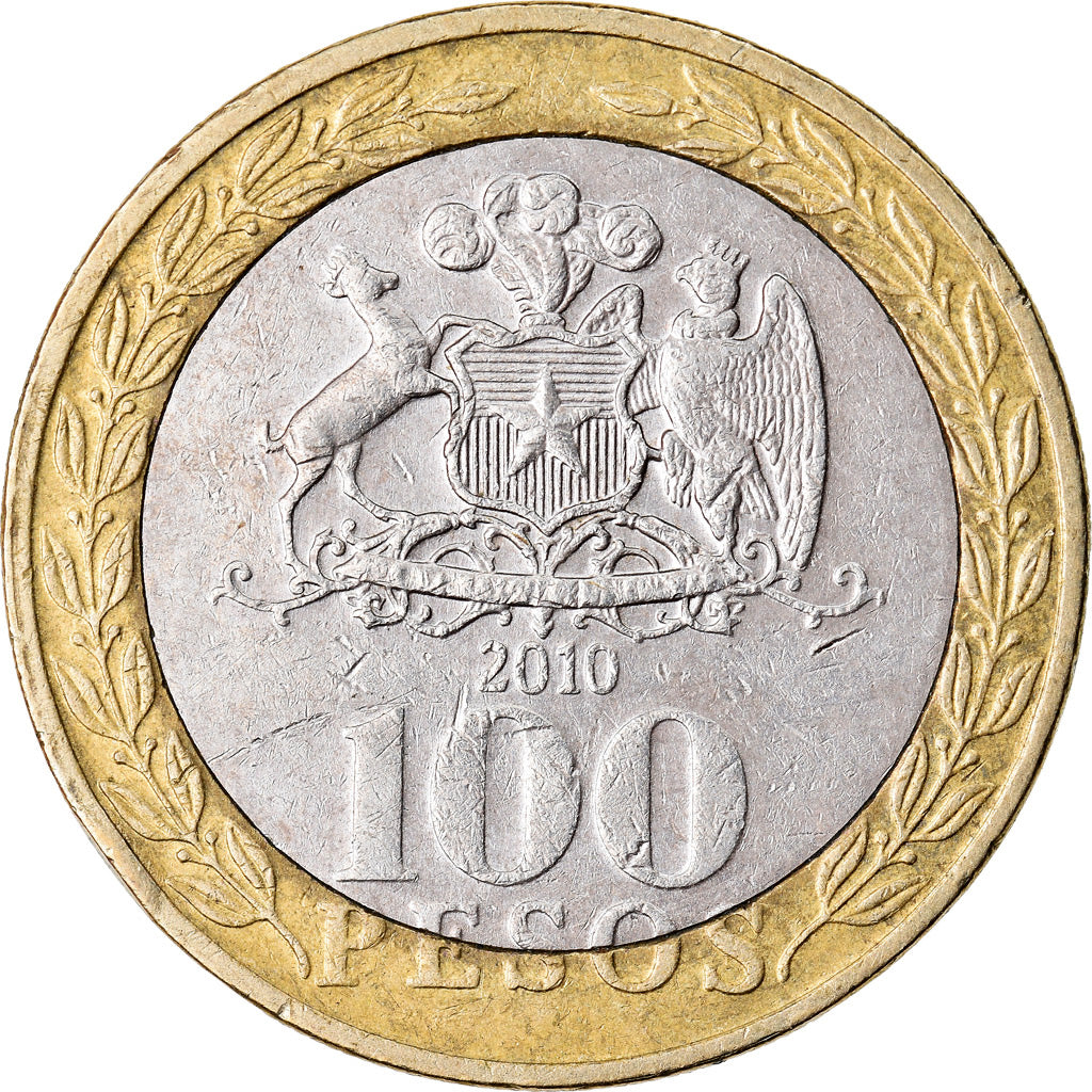 Moneta, Chile, 100 Pesos, 2010, Santiago, VF(30-35), Bimetaliczny, KM:236