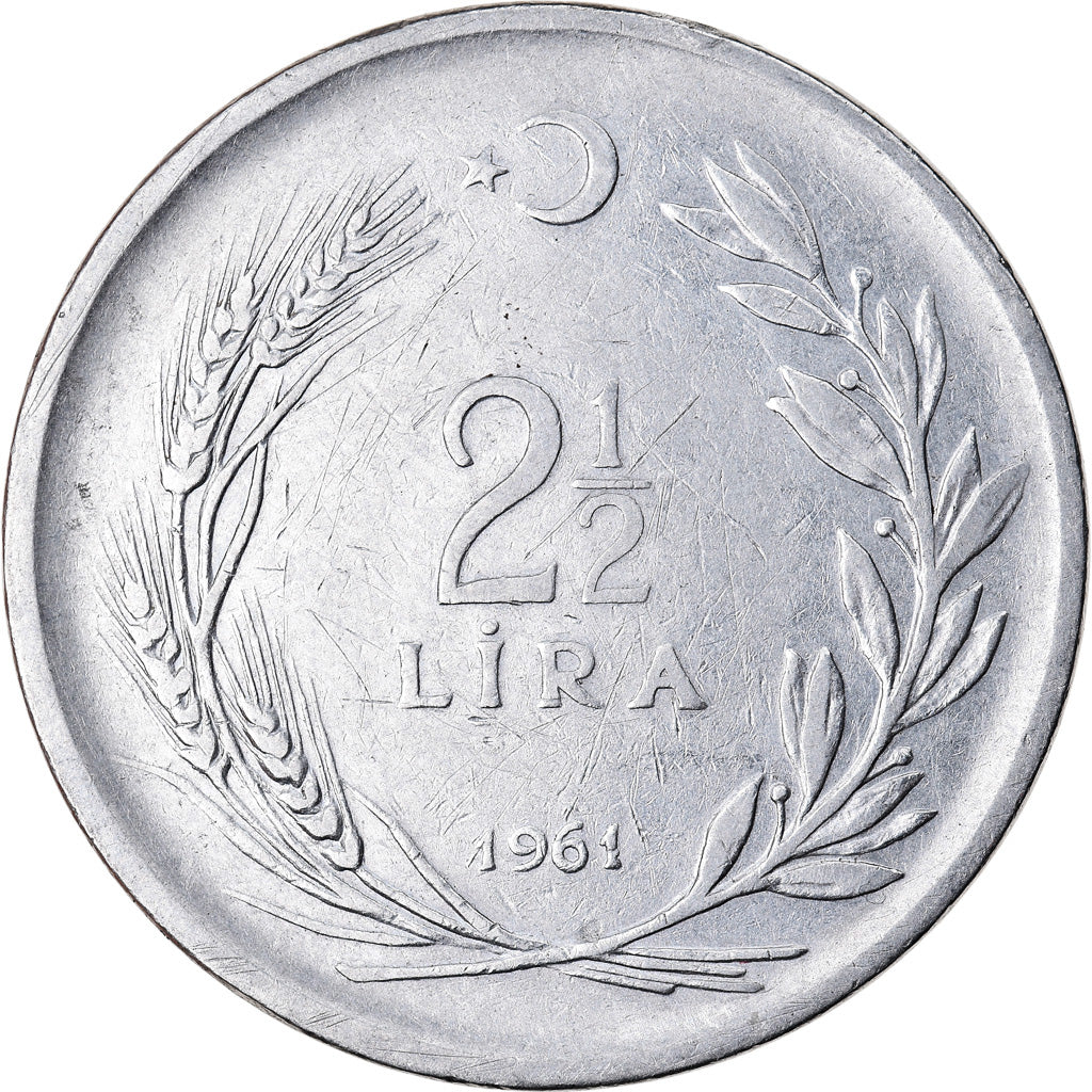 Coin, Turkey, 2-1/2 Lira, 1961, EF(40-45), Stainless Steel, KM:893.1