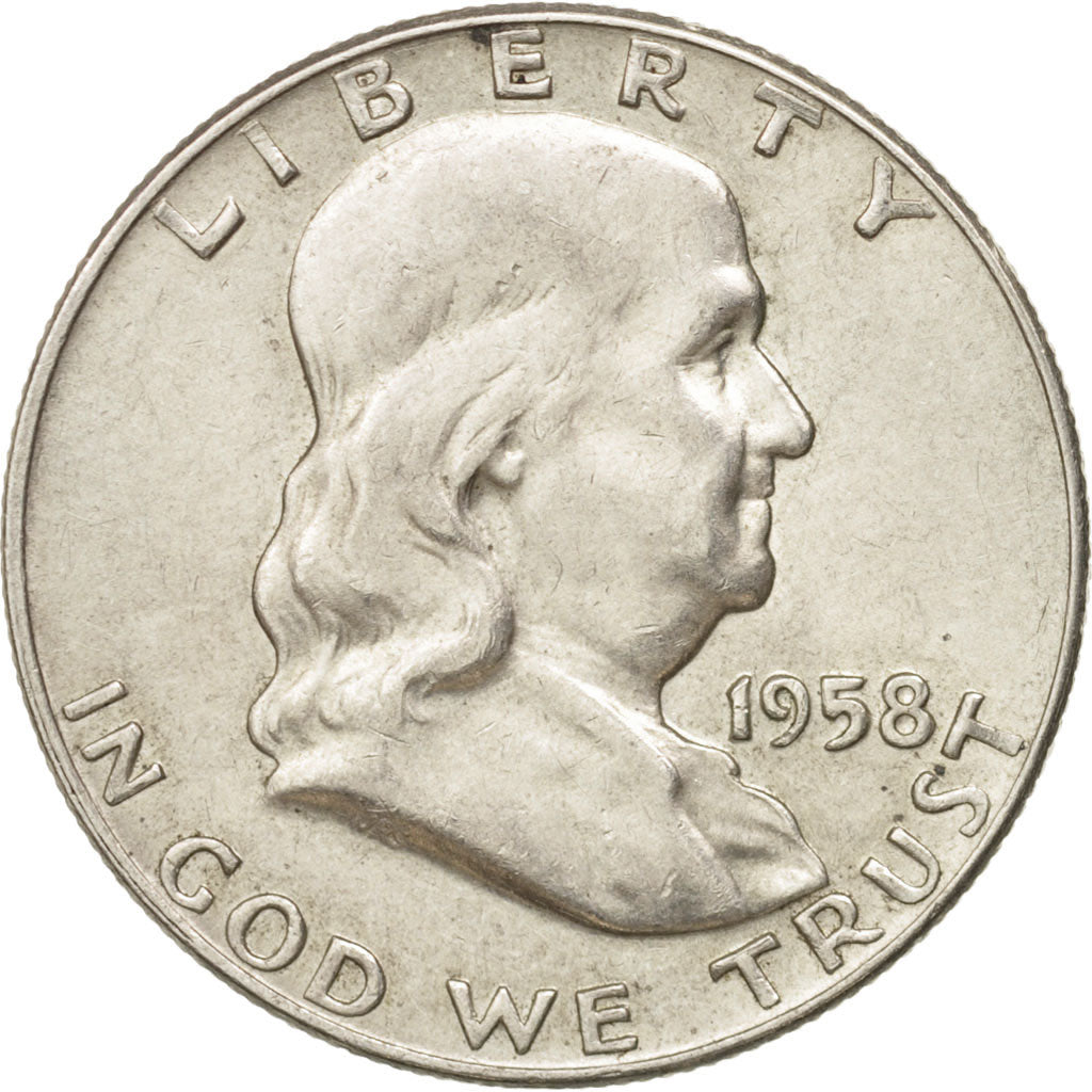 United States, Franklin Half Dollar,1958, U.S. Mint, Denver, AU(55-58),KM 199