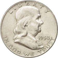 United States, Franklin Half Dollar,1958, U.S. Mint, Denver, AU(55-58),KM 199