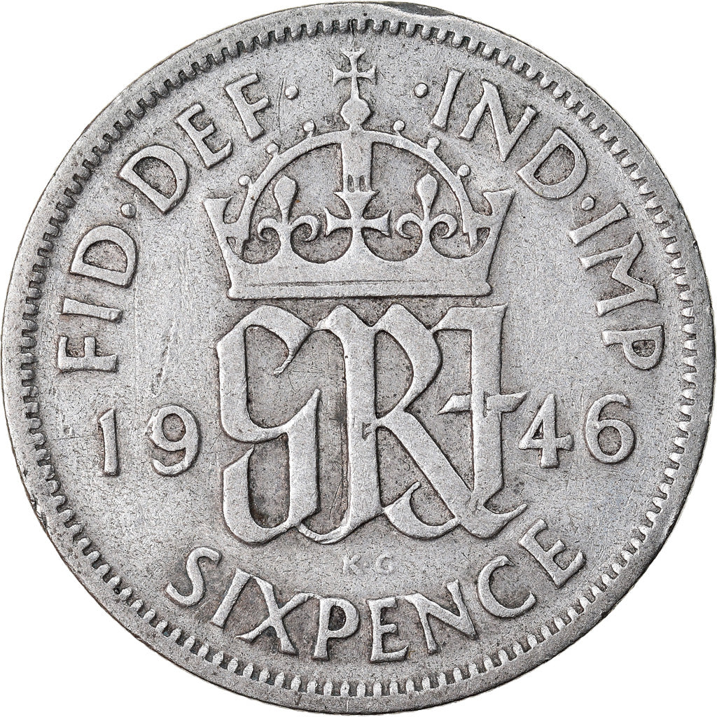 Moneta, Gran Bretagna, George VI, 6 Pence, 1946, MB+, Argento, KM:852
