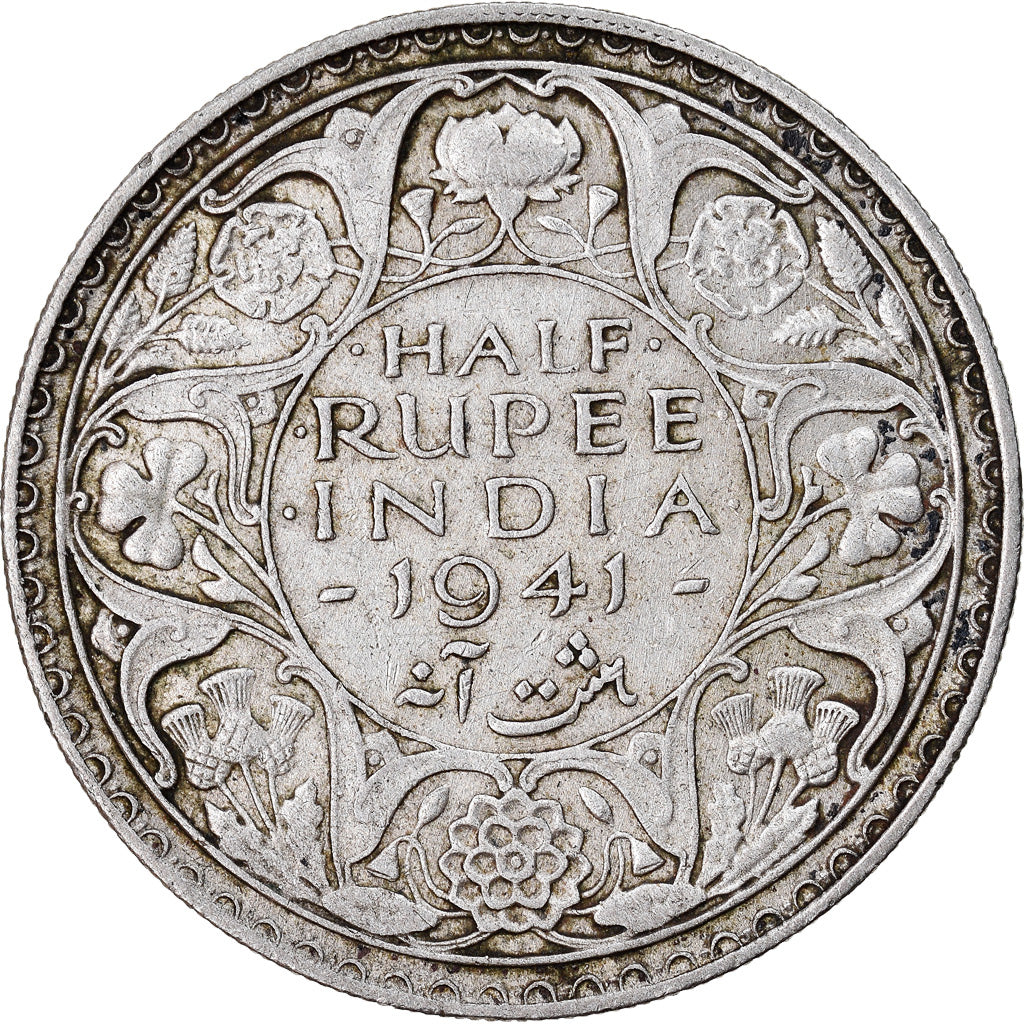 Coin, INDIA-BRITISH, George VI, 1/2 Rupee, 1941, EF(40-45), Silver, KM:551