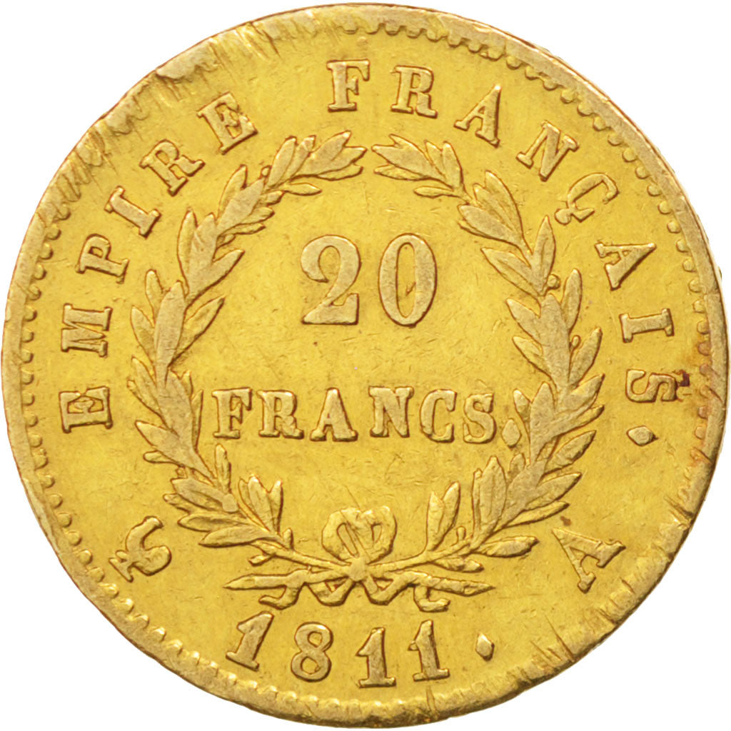France, Napoléon I, 20 Francs, 1811, Paris, AU(50-53),Gold,KM:695.1,Gadoury 1024