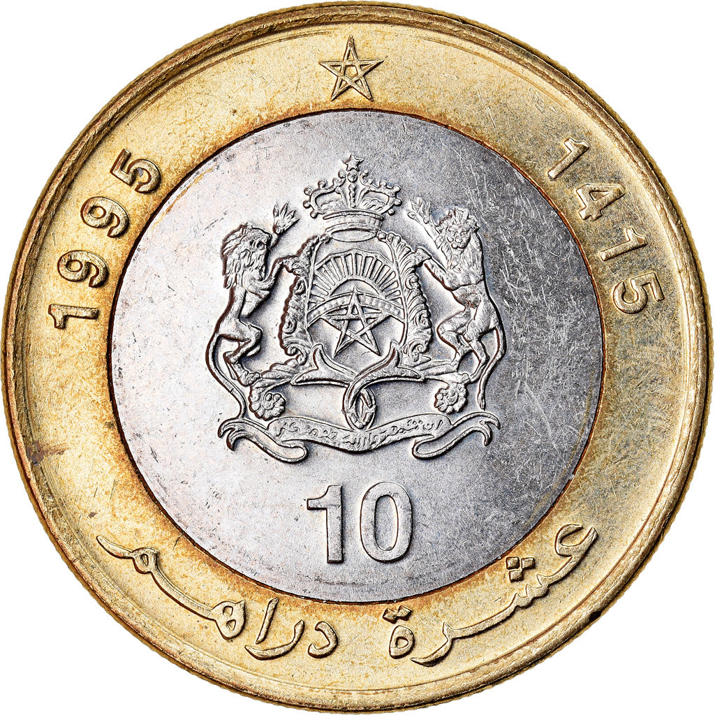 Monnaie, Maroc, al-Hassan II, 10 Dirhams, 1995, TTB, Bi-Metallic, KM:92