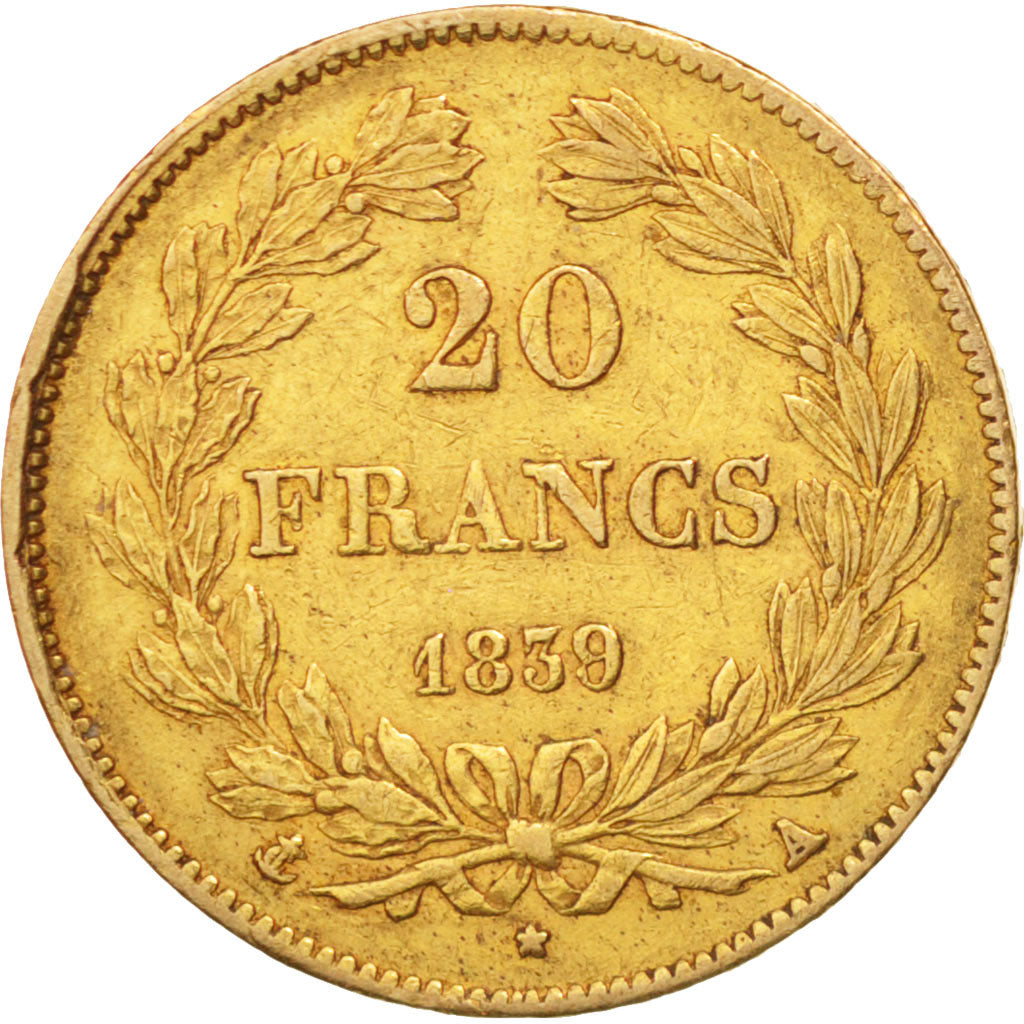 France, Louis-Philippe,20 Francs,1839,Paris,EF(40-45),Gold,KM:750.1,Gadoury 1031
