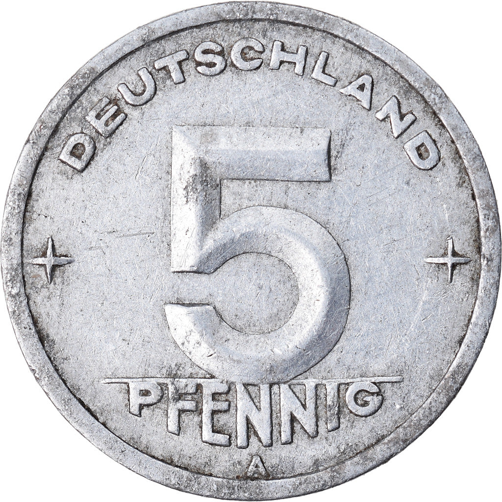 Coin, GERMAN-DEMOCRATIC REPUBLIC, 5 Pfennig, 1949, Berlin, VF(30-35), Aluminum