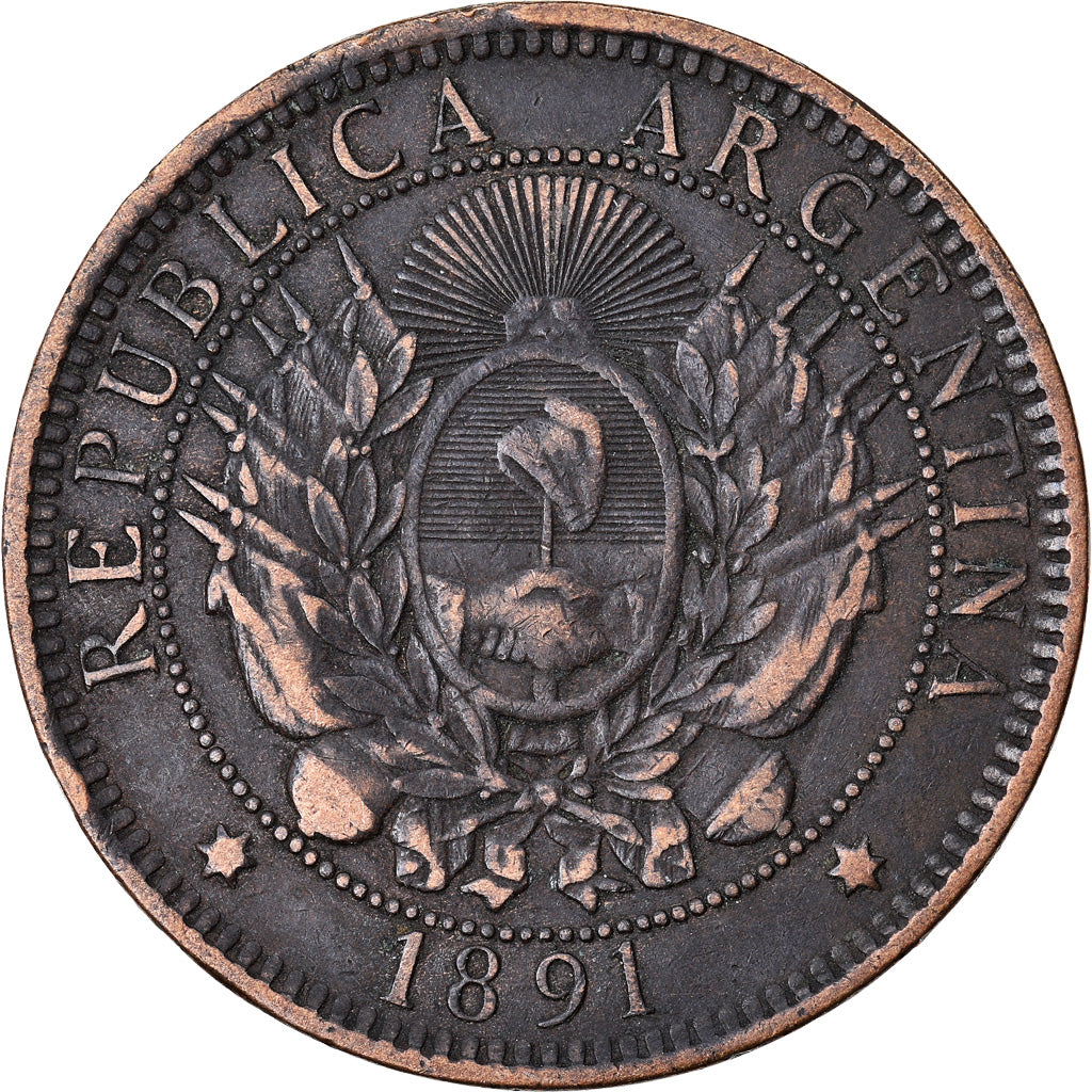 Moeda, Argentina, 2 Centavos, 1891, EF(40-45), Bronze, KM:33