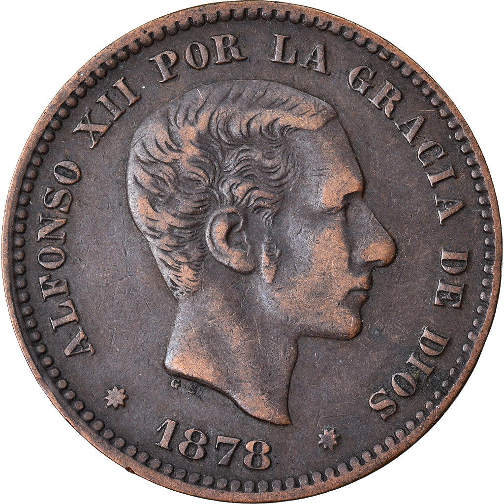 Coin, Spain, Alfonso XII, 5 Centimos, 1878, Barcelona, EF(40-45), Bronze, KM:674
