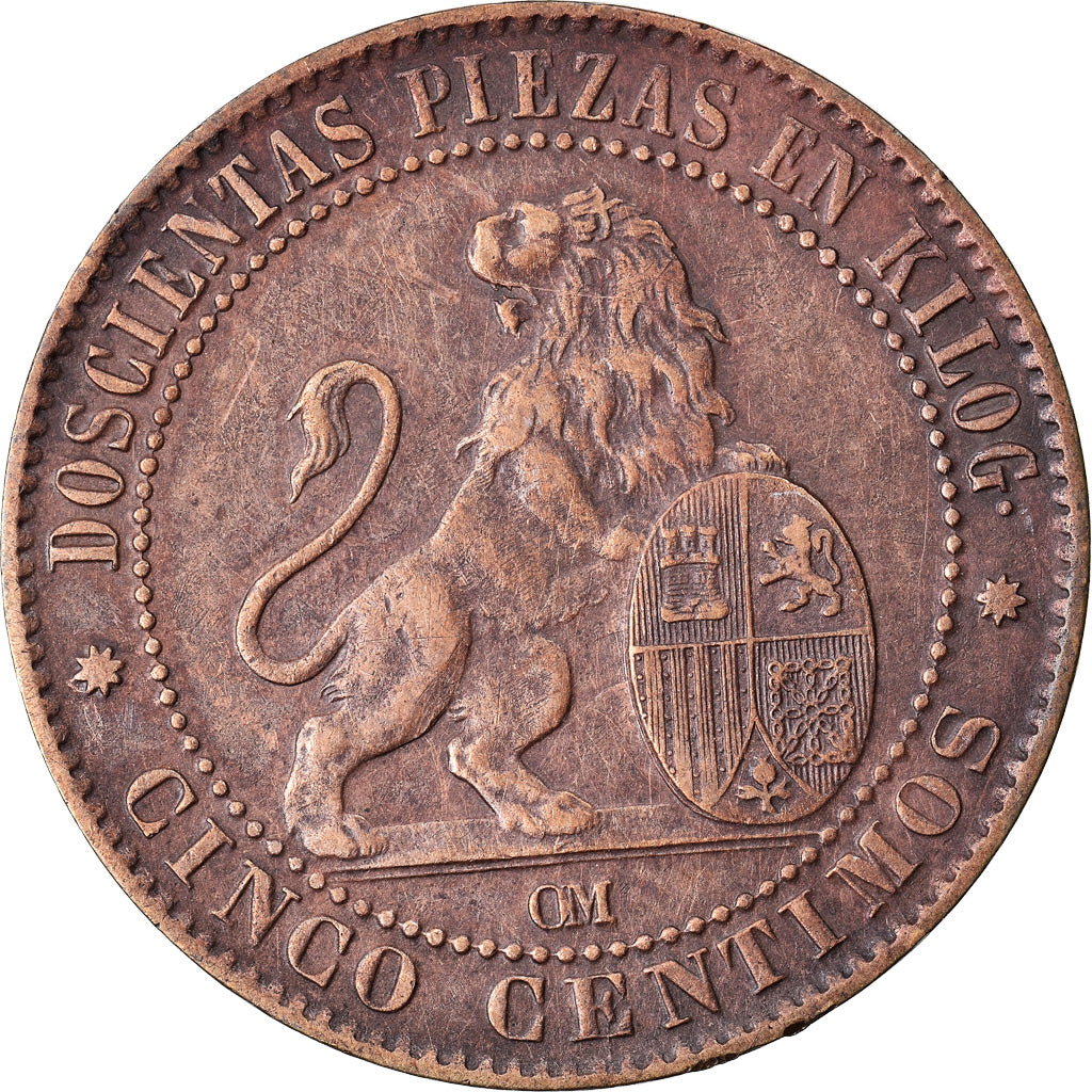 Coin, Spain, Provisional Government, 5 Centimos, 1870, Barcelona, VF(30-35)
