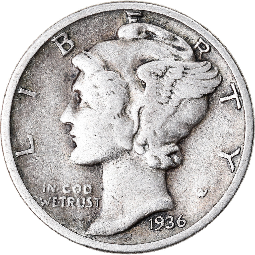 Moneta, Stati Uniti, Mercury Dime, Dime, 1936, U.S. Mint, Philadelphia, MB+