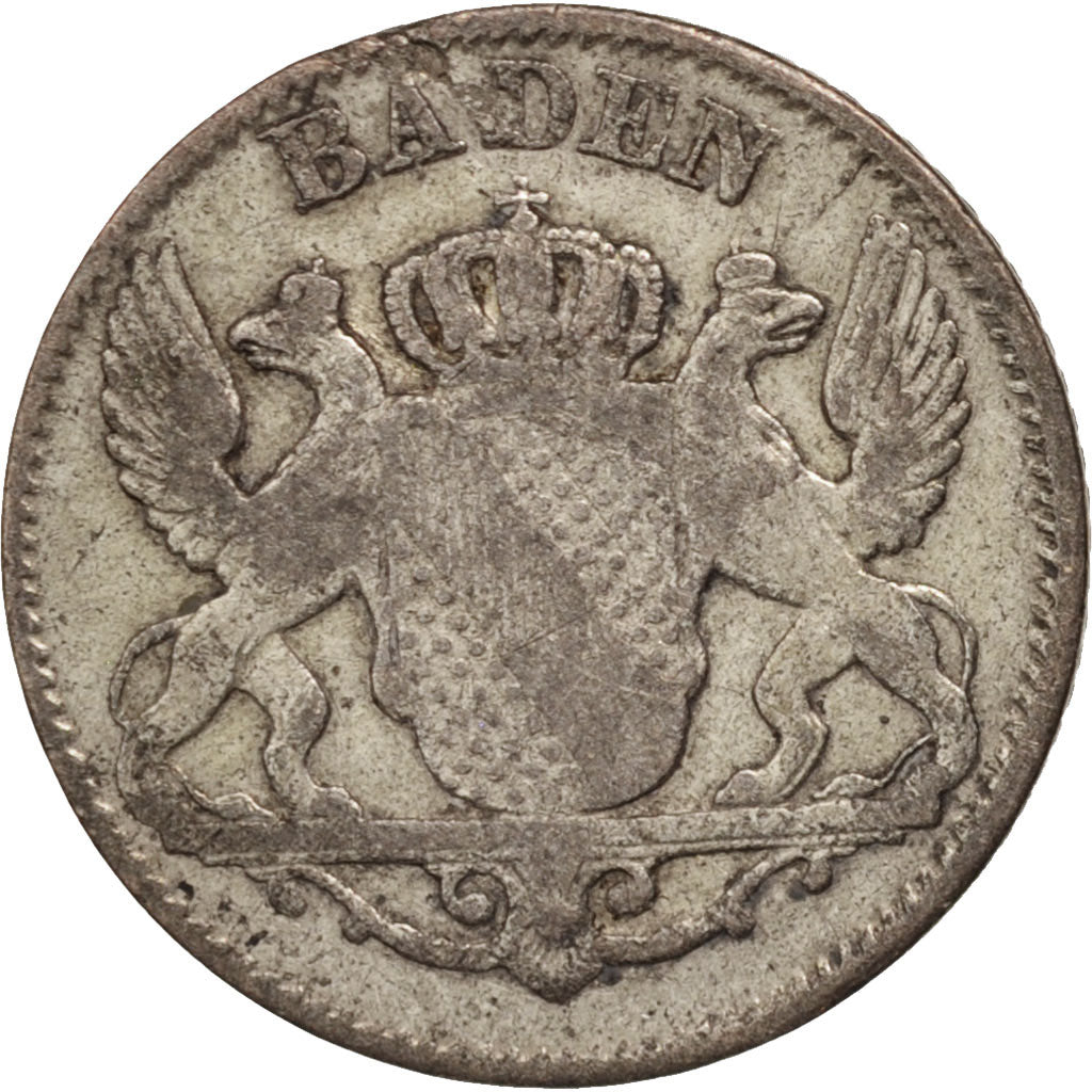 German States, BADEN, Leopold I, 6 Kreuzer, 1856, EF(40-45), Silver, KM:210