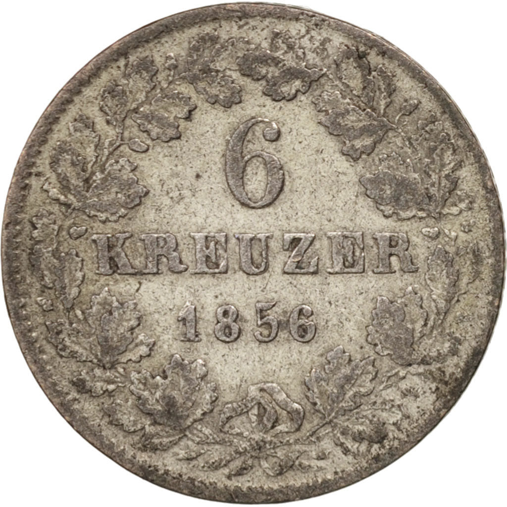 German States, BADEN, Leopold I, 6 Kreuzer, 1856, EF(40-45), Silver, KM:210