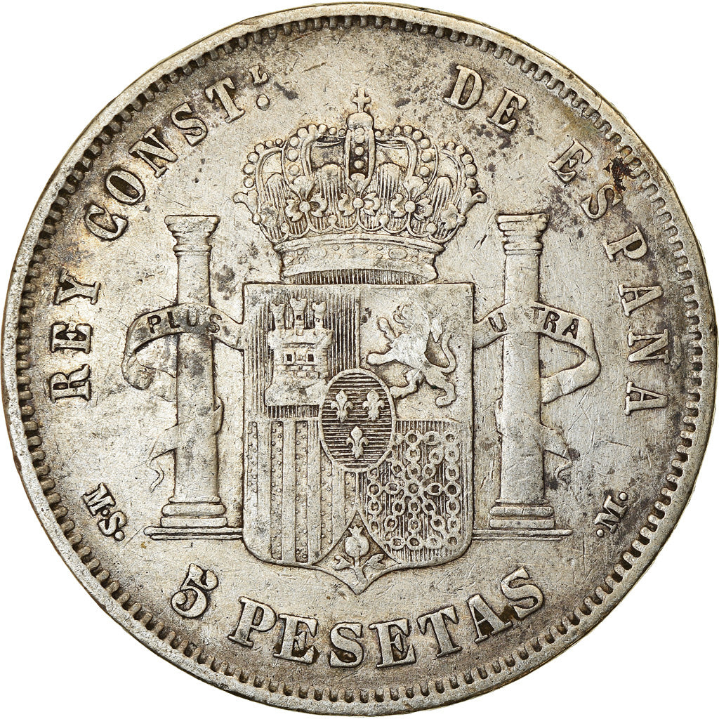 Coin, Spain, Alfonso XII, 5 Pesetas, 1885 (87), Madrid, VF(30-35), Silver
