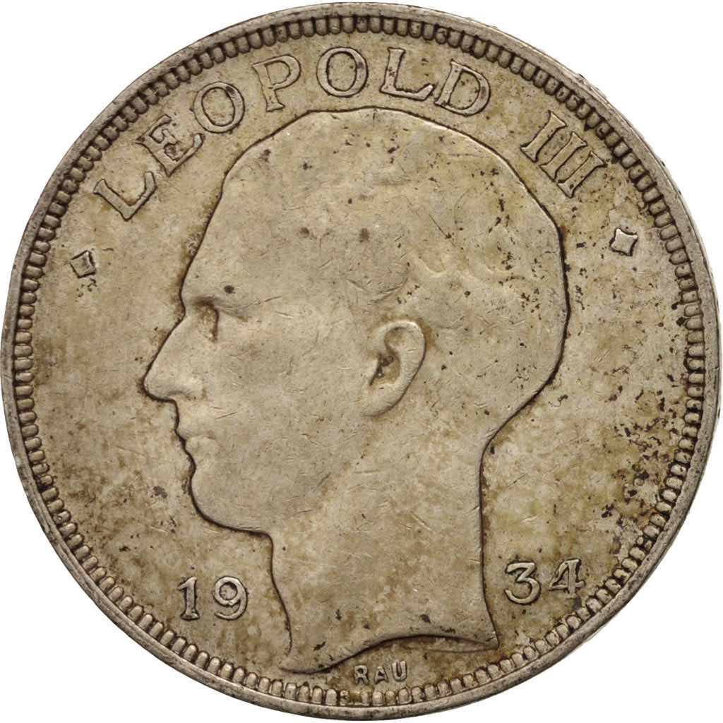 Belgium, 20 Francs, 20 Frank, 1934, EF(40-45), Silver, KM:103.1