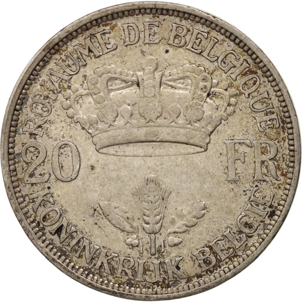 Belgium, 20 Francs, 20 Frank, 1934, EF(40-45), Silver, KM:103.1