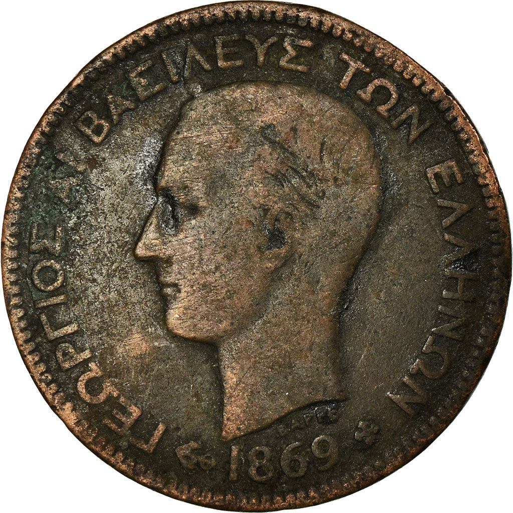 Coin, Greece, George I, 5 Lepta, 1869, Strassburg, VF(20-25), Copper, KM:42