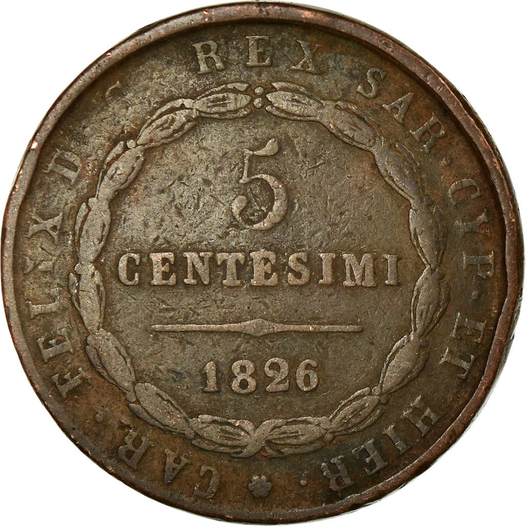 Coin, ITALIAN STATES, SARDINIA, Carlo Felice, 5 Centesimi, 1826, Genoa