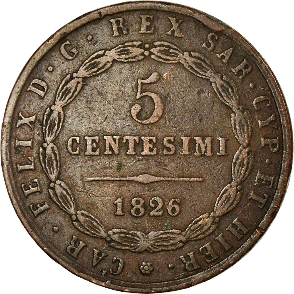 Munten, Italiaanse staten, SARDINIA, Carlo Felice, 5 Centesimi, 1826, Torino