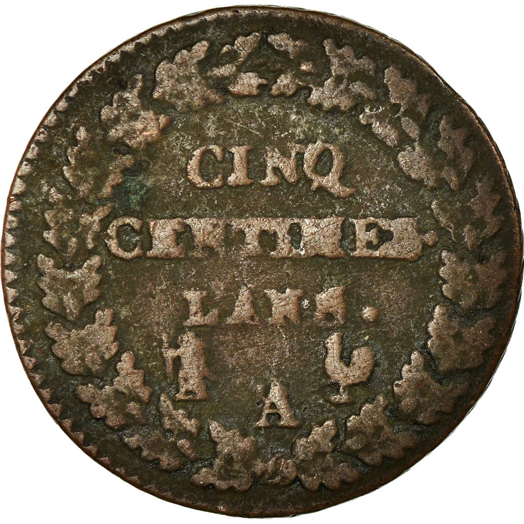 Münze, Frankreich, Dupré, 5 Centimes, AN 8/5, Paris, S, Bronze, KM:640.1