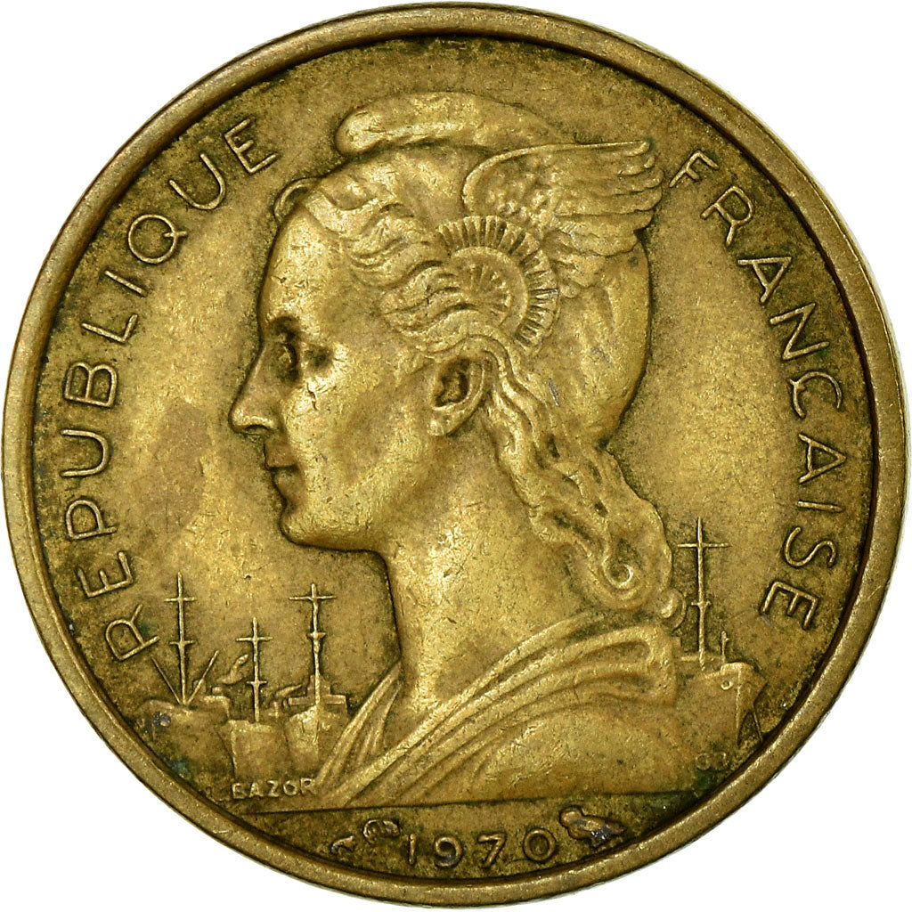 Coin, FRENCH AFARS & ISSAS, 10 Francs, 1970, Paris, VF(30-35), Aluminum-Bronze