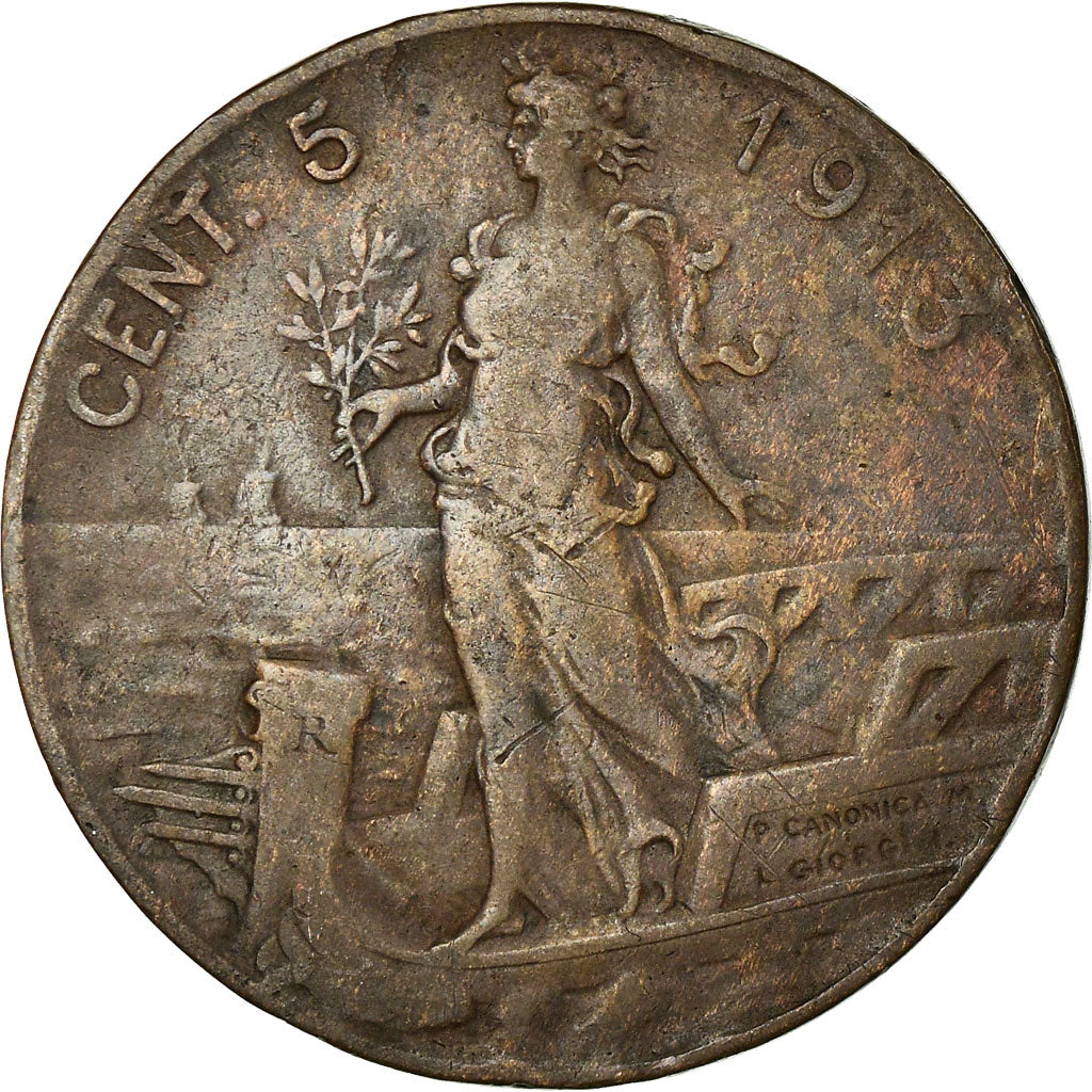 Coin, Italy, Vittorio Emanuele III, 5 Centesimi, 1913, Rome, VF(20-25), Bronze