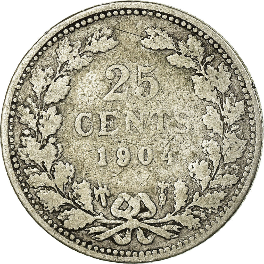Coin, Netherlands, Wilhelmina I, 25 Cents, 1904, VF(20-25), Silver, KM:120.2