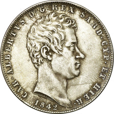 Monnaie, États italiens, SARDINIA, Carlo Alberto, 5 Lire, 1842, Genoa, TTB