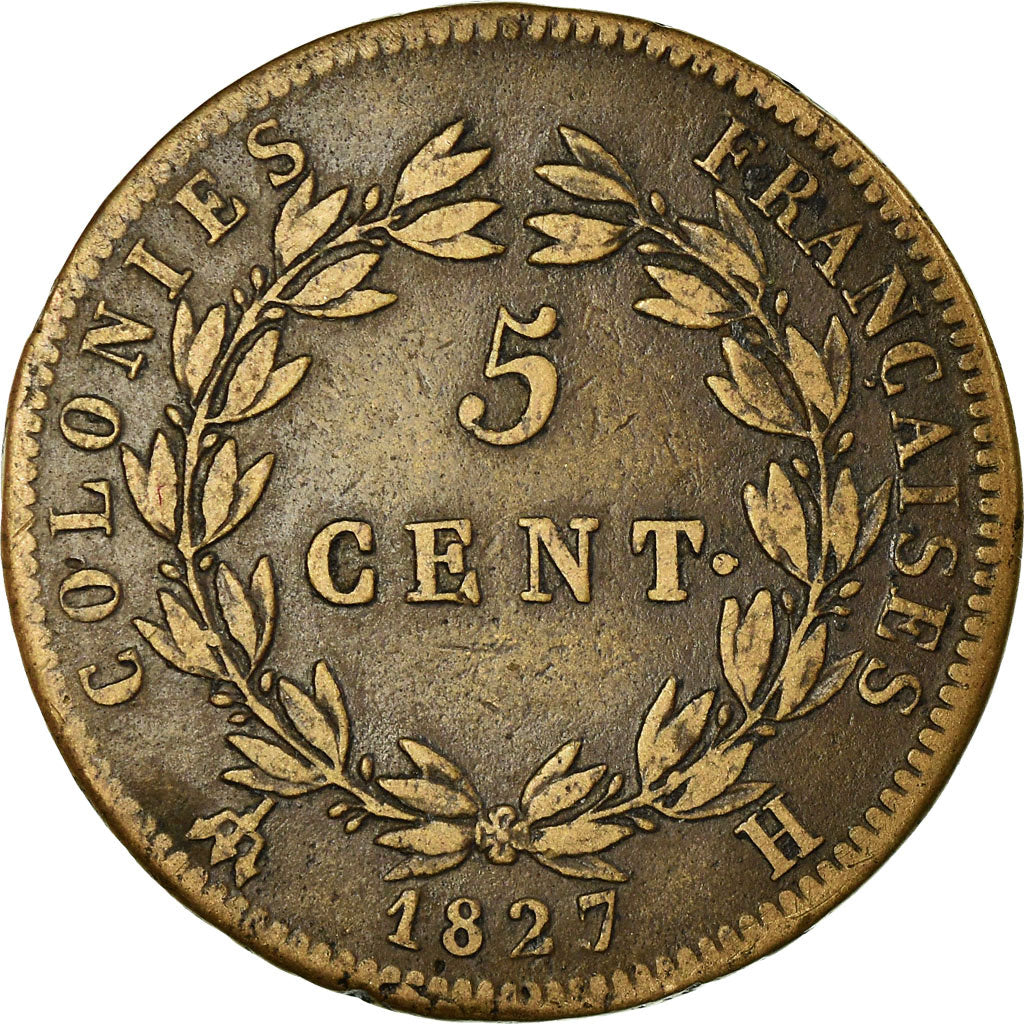 Monnaie, Colonies françaises, Charles X, 5 Centimes, 1827, La Rochelle, TB+