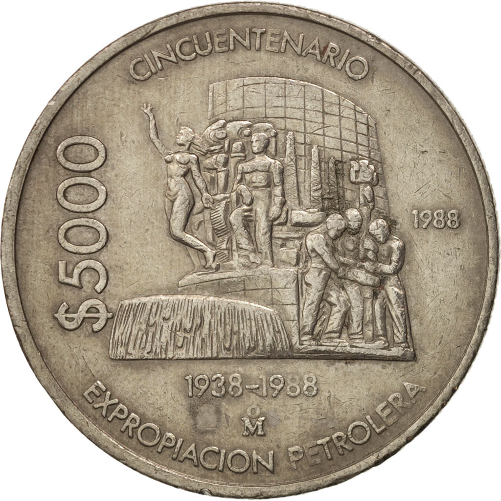 Mexico, 5000 Pesos, 1988, Mexico City, EF(40-45), Copper-nickel, KM:531