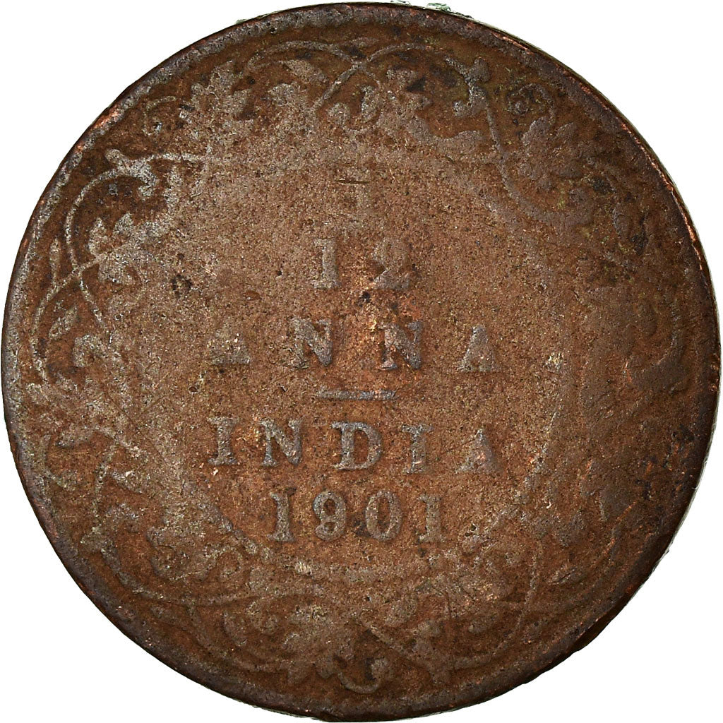 Moeda, ÍNDIA - BRITÂNICA, Victoria, 1/12 Anna, 1 Pie, 1901, F(12-15), Cobre