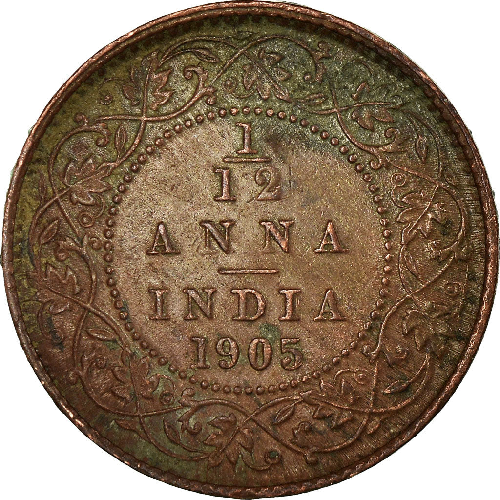 Coin, INDIA-BRITISH, Edward VII, 1/12 Anna, 1 Pie, 1905, EF(40-45), Copper