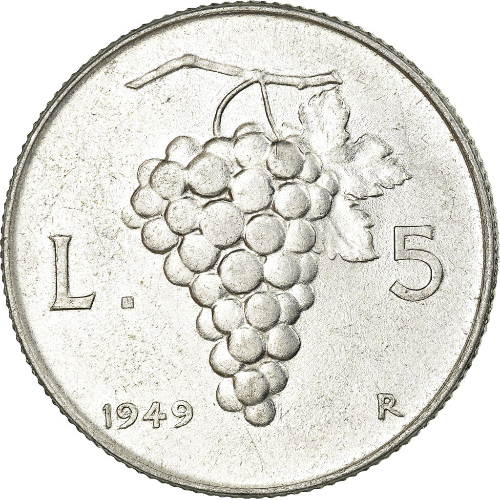 Coin, Italy, 5 Lire, 1949, Rome, AU(55-58), Aluminum, KM:89