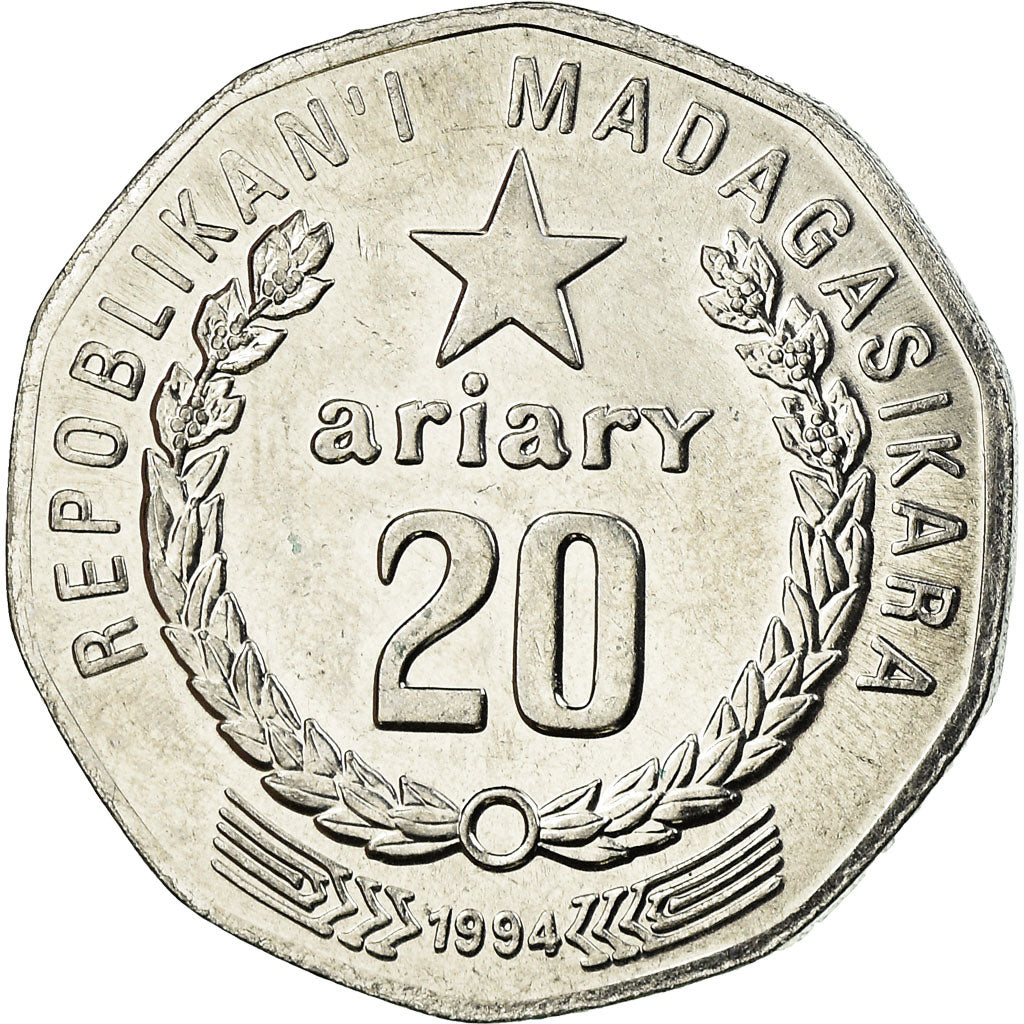 Monnaie, Madagascar, 20 Ariary, 1994, Royal Canadian Mint, SUP, Nickel Clad