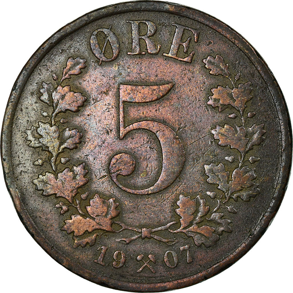 Coin, Norway, Haakon VII, 5 Öre, 1907, EF(40-45), Bronze, KM:364