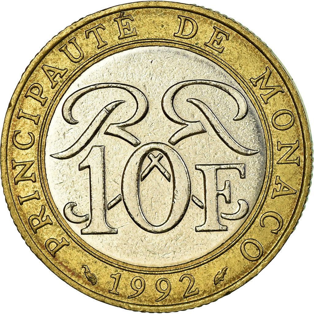 Coin, Monaco, Rainier III, 10 Francs, 1992, EF(40-45), Bi-Metallic, KM:163
