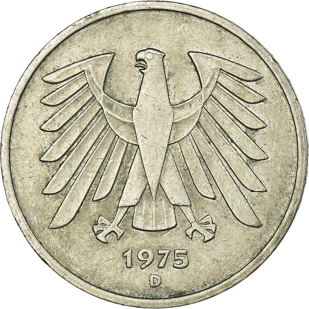 Moeda, ALEMANHA - REPÚBLICA FEDERAL, 5 Mark, 1975, Munich, VF(30-35), Níquel