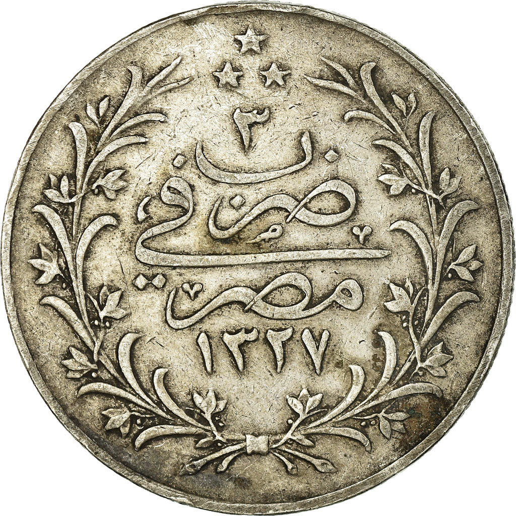 Coin, Egypt, Muhammad V, 10 Qirsh, 1911/AH1327, VF(30-35), Silver, KM:309