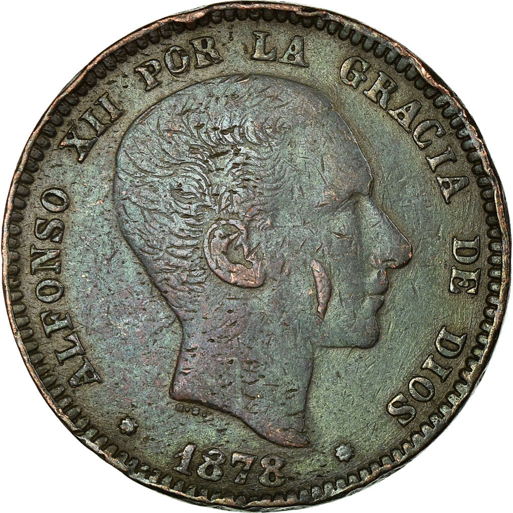 Monnaie, Espagne, Alfonso XII, 10 Centimos, 1878, Madrid, TB+, Bronze, KM:675